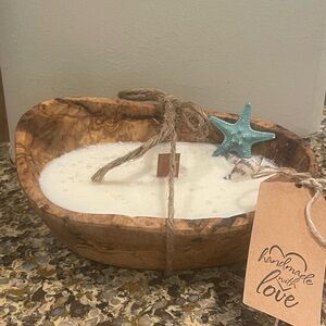 Handmade Wooden Bowl Candle with Starfish Accent. New.
